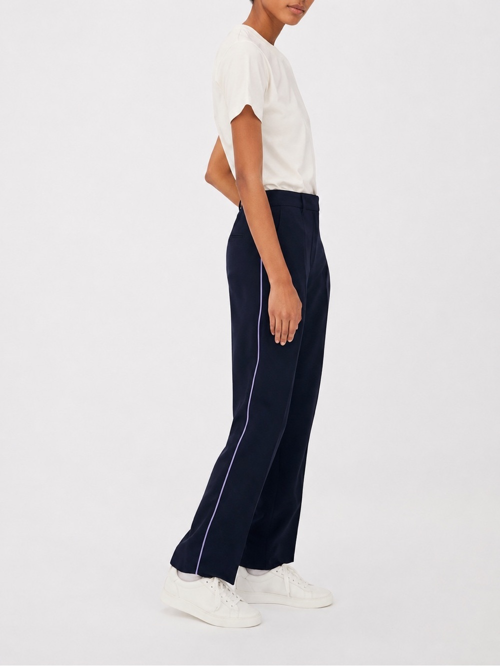 Maje Navy Straight Leg Pants Lilac Side Stripe  Career Size EU34 US‎ XS